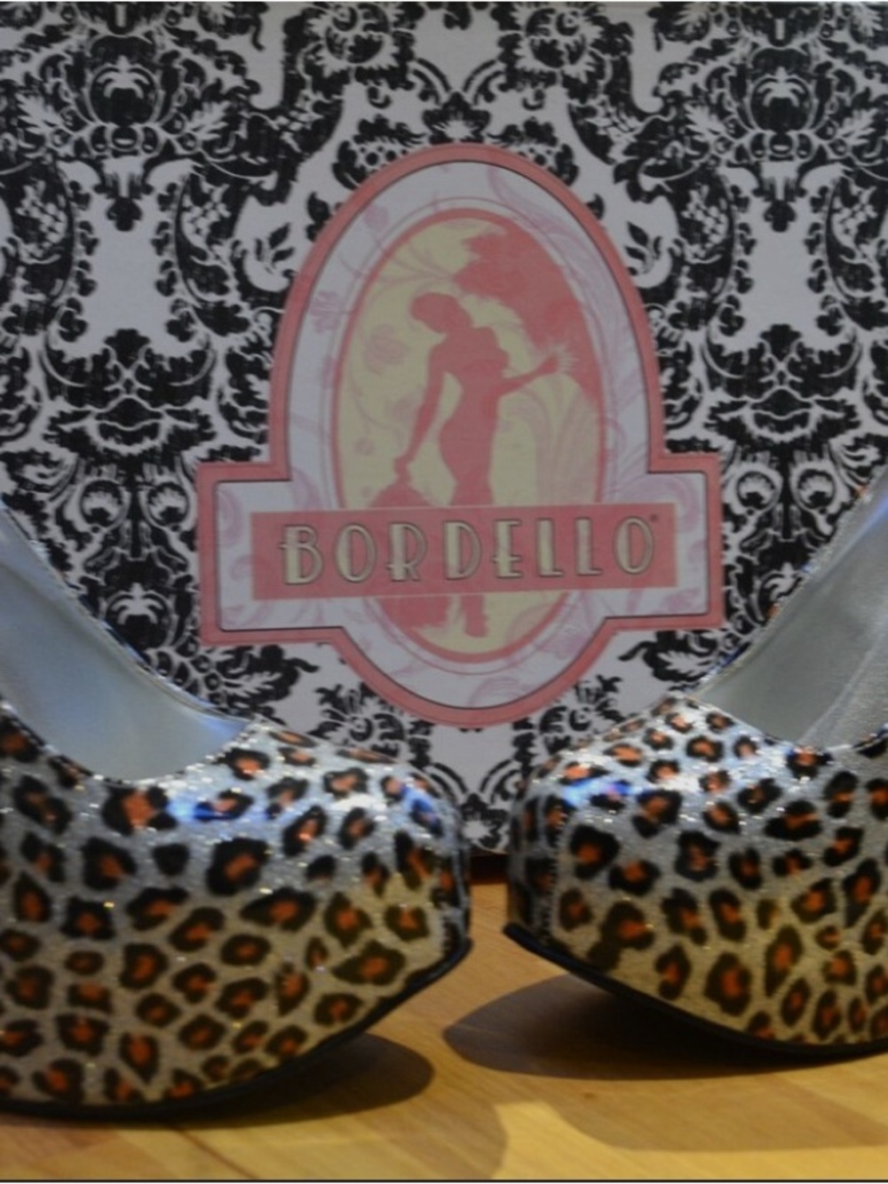 Bordello Metallic Silver Leopard Platform Pumps with Brown Spots